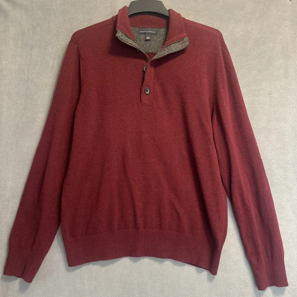 Banana Republic 100% Merino Wool 1/4 Zip Sweater Mens L Burgundy Preppy Minimal